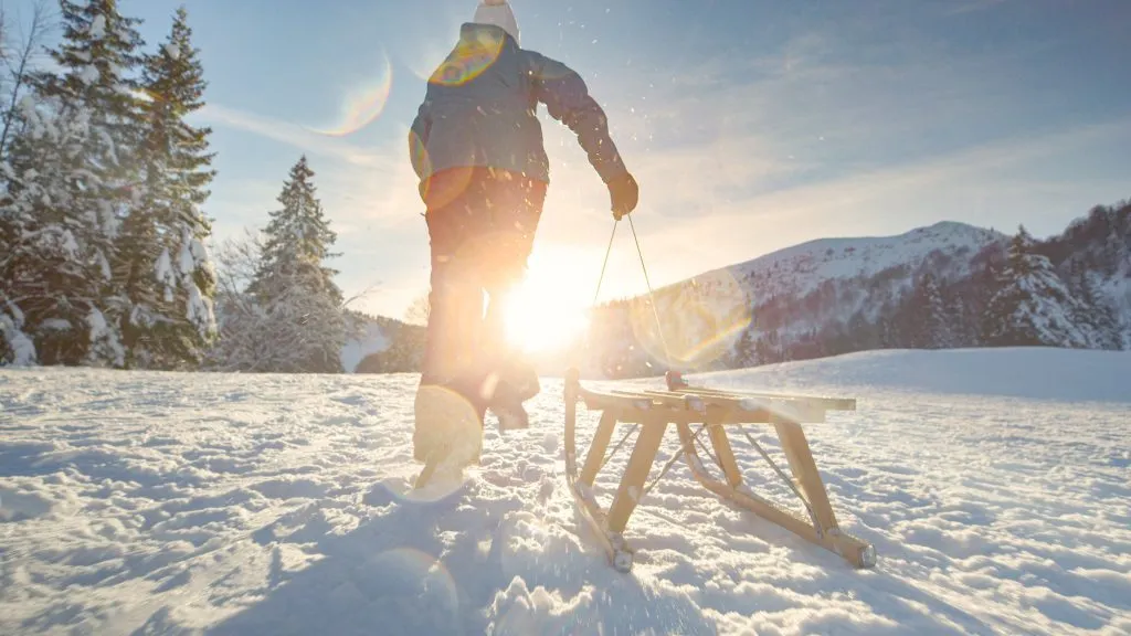 Sledding in winter